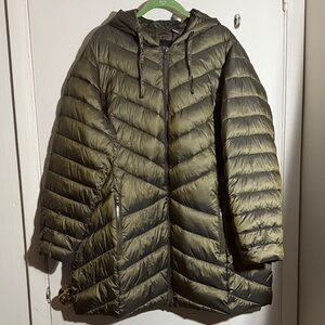 Lane Bryant Metallic Olive Puffer Coat